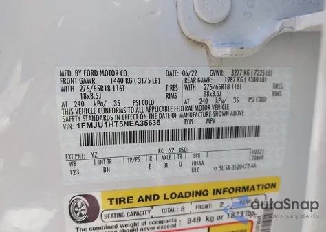 2022 Ford Expedition Xlt z USA, uszkodzony, nr VIN 1FMJU1HT5NEA35636